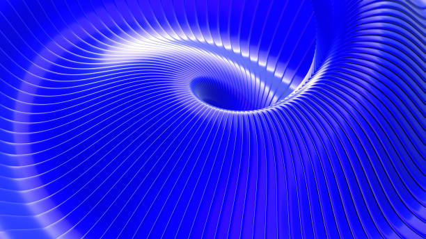 istock Abstract background, 3d blue color wavy stripes pattern, interesting spiral design. 1669516850