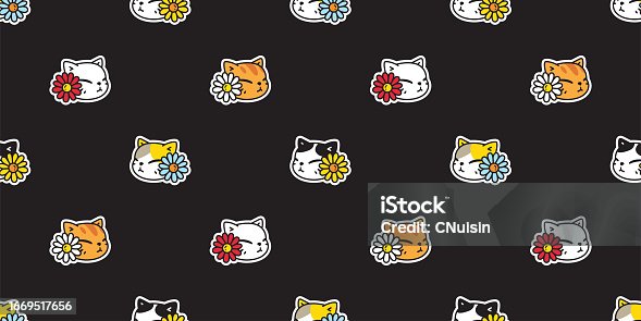 istock cat seamless pattern kitten flower daisy calico neko breed vector character cartoon pet face head doodle gift wrapping paper repeat wallpaper tile background animal illustration design scarf isolated 1669517656