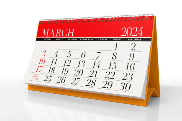istock March 2024 Calendar. Isolated on white background. 3D Illustration 1669518134