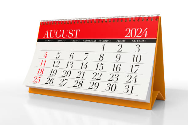 August 2024 Calendar. Isolated on white background. 3D Illustration