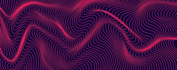 Vector illustration of Abstract background with purple flowing circle line geometric shape art design on dark blue