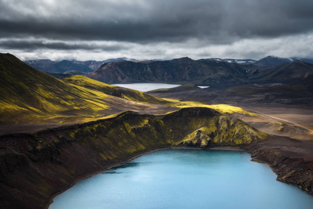 Colorful Blahylur crater lake in the south highlands of Iceland.