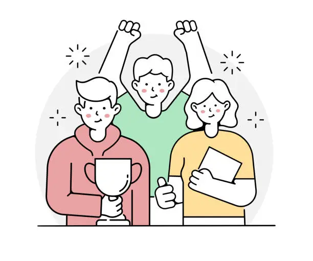 Vector illustration of Triumphant Team - Celebrating Success Illustration