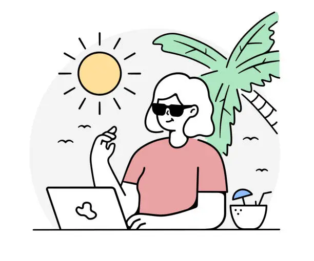 Vector illustration of Balancing Work and Leisure - Vacation Remote Work Illustration