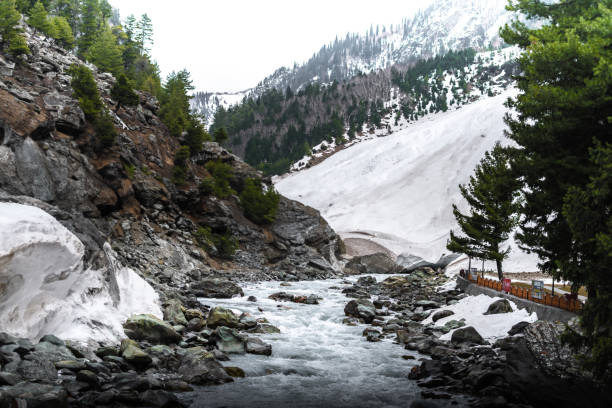 Free picture: River running through a valley with snow covered ...