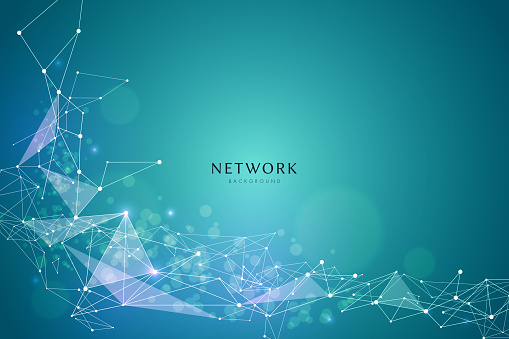 Abstract low poly background with connecting the dots and lines. Networking concept, internet connection and global communication stock illustration