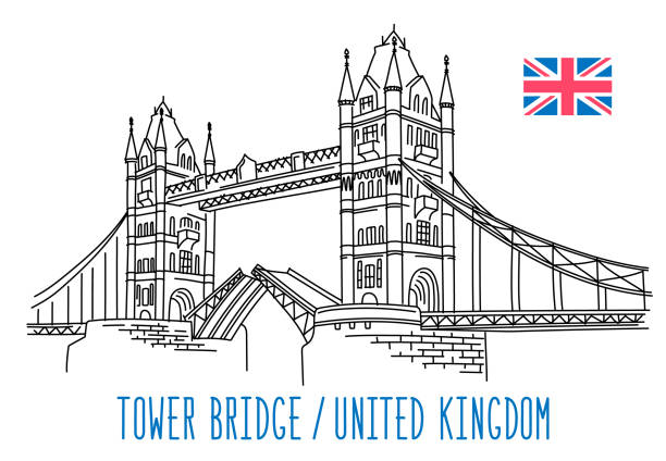 illustrazioni stock, clip art, cartoni animati e icone di tendenza di tower bridge, london, regno unito. disegno di schizzo vettoriale - london bridge