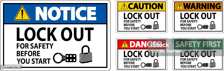 istock Caution Sign, Lock Out For Safety Before You Start 1669700780