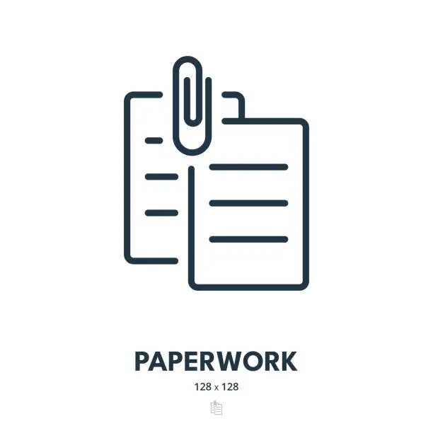 Vector illustration of Paperwork Icon. Document, Paper Clip, Documentation. Editable Stroke. Simple Vector Icon
