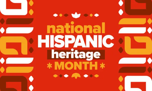 Vector illustration of National Hispanic Heritage Month in United States. Celebrate annual in September and October. Latin American and Hispanic ethnicity culture. National fabric textures. Traditional festival and parade. Vector poster illustration