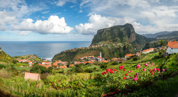 Landscape with Sao Roque do Faial village in Madeira island Landscape with Sao Roque do Faial village in Madeira island, Portugal eagle rock stock pictures, royalty-free photos & images