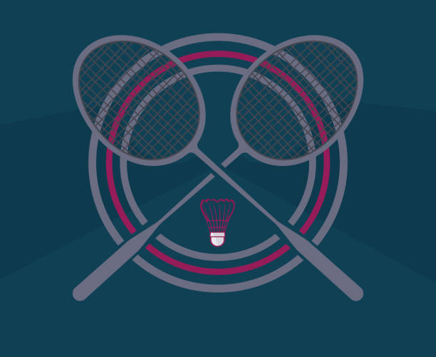 illustrations, cliparts, dessins animés et icônes de conception de badge de tournoi de badminton avec raquette et volants. - racket sport tennis ball tennis equipment