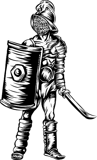 Gladiator warrior black and white .vector illustration isolated on white