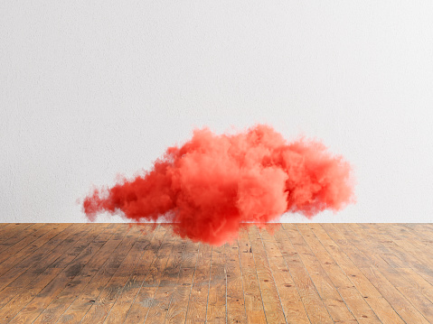 Background image of a room with wooden flooring and white walls, featuring a red smoke effect.