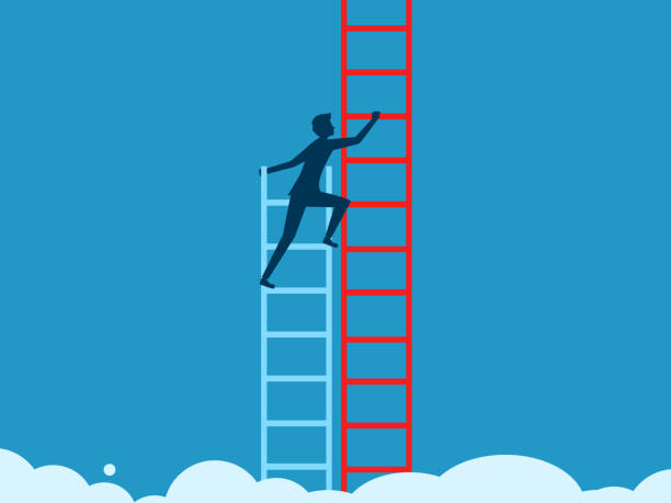 istock Transform business for development. Businessman climbs the stairs to change direction 1669777195