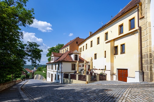 atec, Czech Republick, June 11, 2023: View of the ikova Street in the historic district of the Bohemian town of atec.