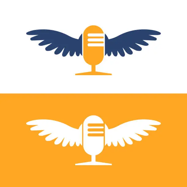 Vector illustration of Flying mic Podcast logo design