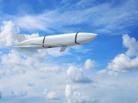 The AGM-158 JASSM (Joint Air-to-Surface Standoff Missile) in sky. Digitally generated image