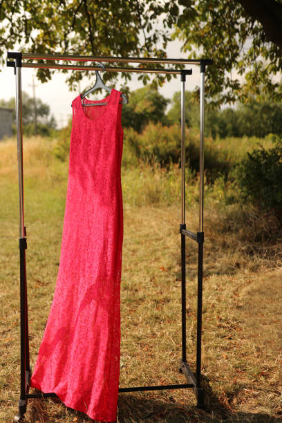 istock A red dress with a bow on a hanger. 1669837921