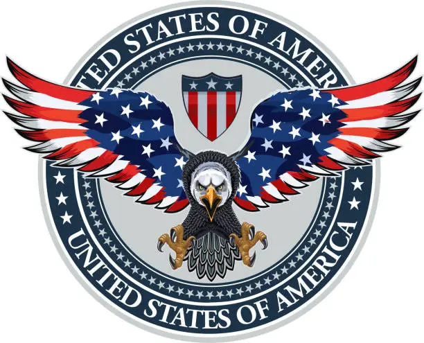 Vector illustration of American eagle with USA flags