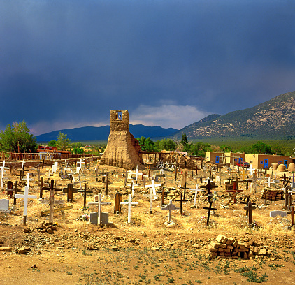 Historic Taos Pueblo - old cemetery. This is the oldest city in the United States. New Mexico, USA, World Heritage Site by UNESCO