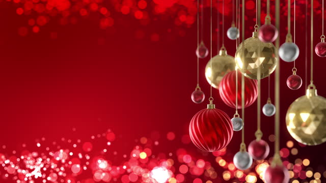 Red gold christmas ball with glow bokeh background