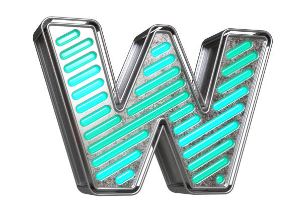 Metallic alphabet with luminous strips. High quality 3D rendering isolated on white background.