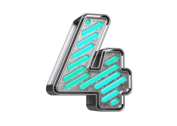 Metallic number with luminous strips. High quality 3D rendering isolated on white background.