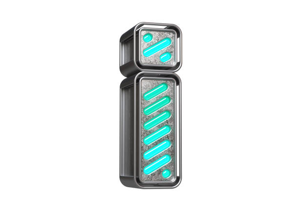 Metallic sign with luminous strips. High quality 3D rendering isolated on white background.