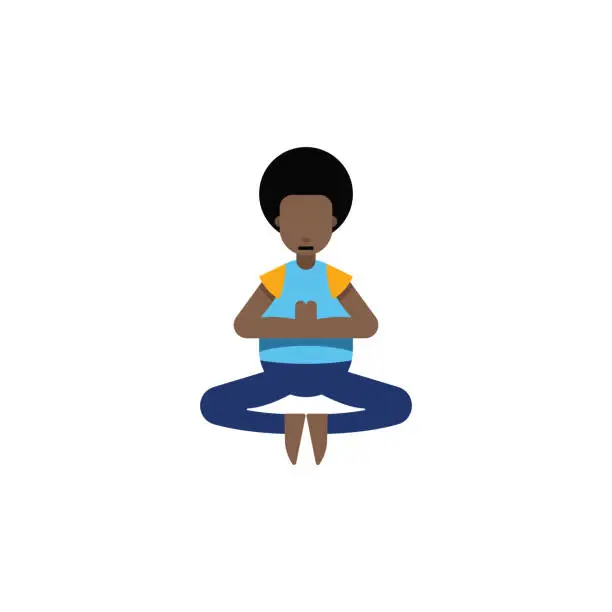 Vector illustration of Illustration of banking concept and money investment, relaxation and simplicity of simplified banking and investment, financial security and calmness. African American man practicing yoga.