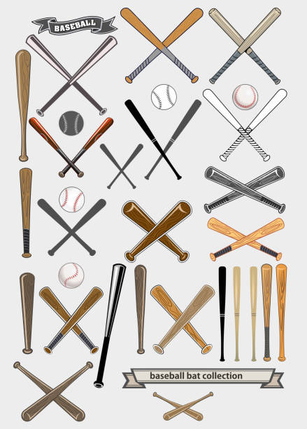 crossed baseball bats and ball set crossed baseball bats and ball set 1st base illustrations stock illustrations