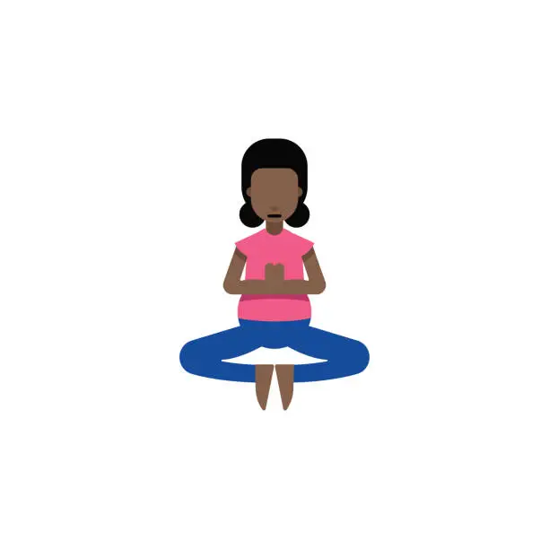Vector illustration of Illustration of banking concept and money investment, relaxation and simplicity of simplified banking and investment, financial security and calmness. African American woman practicing yoga.