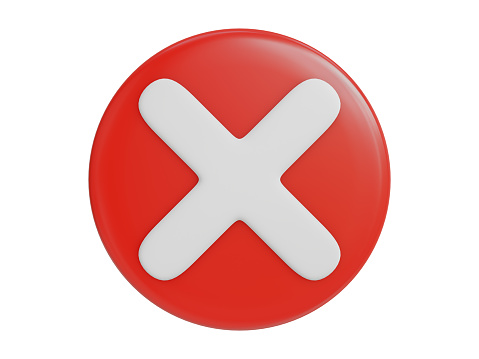 Cartoon Button Icon on White Background, Red Button with White Cross Graphic