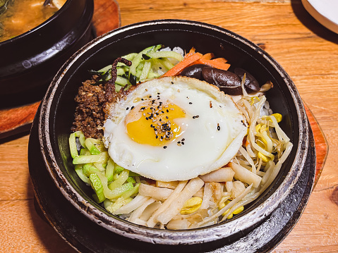 Korean cuisine, stone pot mixed rice.