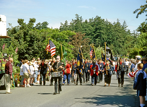Eastsound - Undefined participants at National Independence Day Parade. Eastsound lies on Orcas Island (part of the San Juan Islands of Washington), USA.