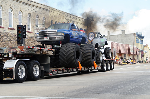 Waupun, Wisconsin USA - August 12th, 2023: Semi truck parade drove down the main street of Waupun.