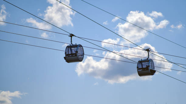 istock Cable car in the blue sky with white clouds in the summer 1669900617