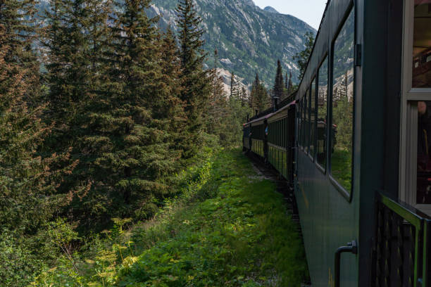 istock White Pass Summit excursion tour train in the mountains, Alaska, USA. 1669911211