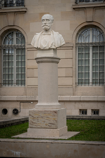 Chalons-en-Champagne, France - 09 01 2023: View of the statue of President of the Republic Sadi Carnot in front of Marne departmental archives building