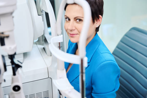 istock Tranquil adult lady posing for camera during ocular examination 1669935635