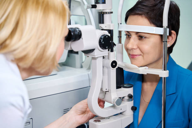 istock Tranquil adult female patient undergoing ophthalmic exam 1669936816