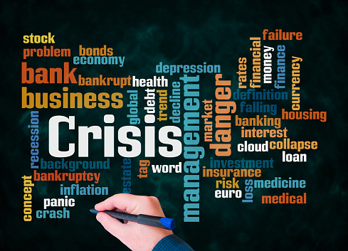 Word Cloud with CRISIS concept create with text only.