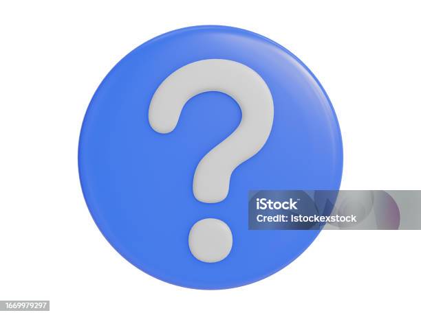 Cartoon Button Icon On White Background Blue Button With White Question Mark Graphic Stock Photo - Download Image Now