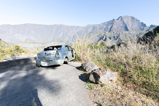 Cilaos, France - August 11, 2022: view of abandoned car in Cilaos, Reunion island