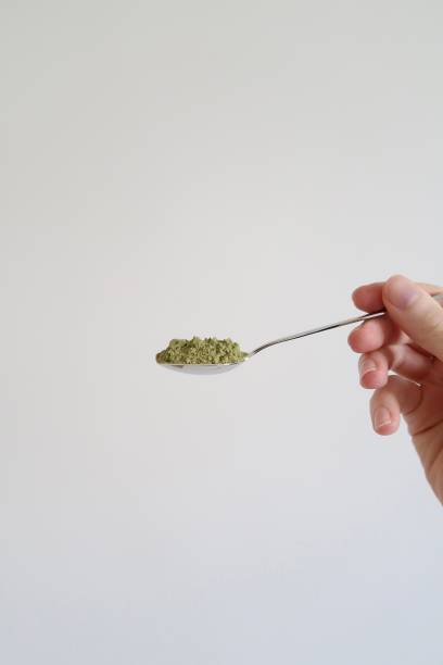 istock Woman Holding a Teaspoon Filled with Matcha Powder 1669989058