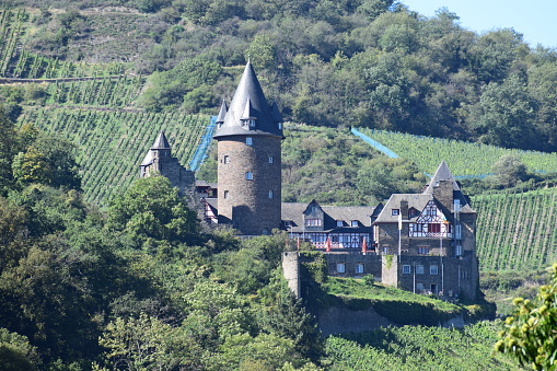 Bacharach, Germany - 09/05/2023: castle Stahleck in the vineyards above Bacharach