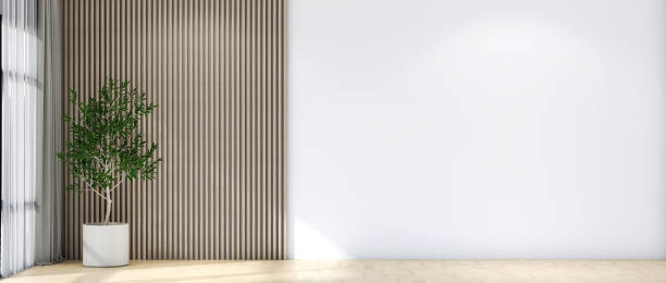 istock apartment interior design Living room, empty space Minimalist modern style empty space White walls, parquet floors, plant indoor, natural light. 3D rendering 1670060617
