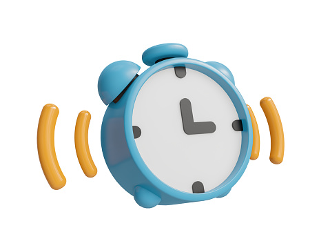 3D Model of Cartoon Blue Alarm Clock on White Background