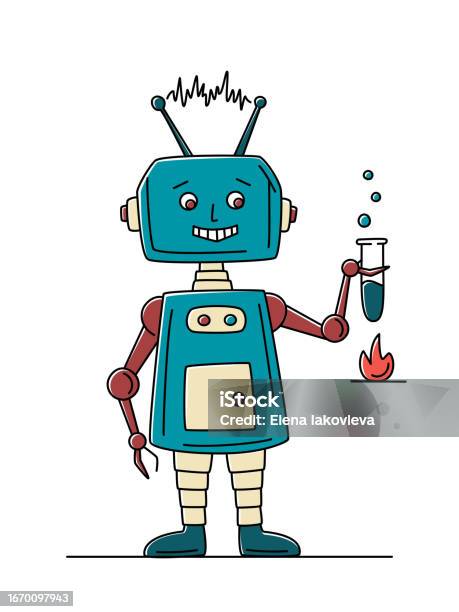 Science Robot Animation Laboratory Robot With Test Tube Science Vector Illustration Stock ...
