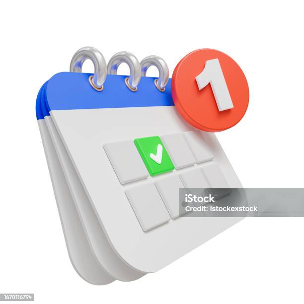 Cartoon Calendar On White Background With Red New Message Notification Stock Photo - Download Image Now